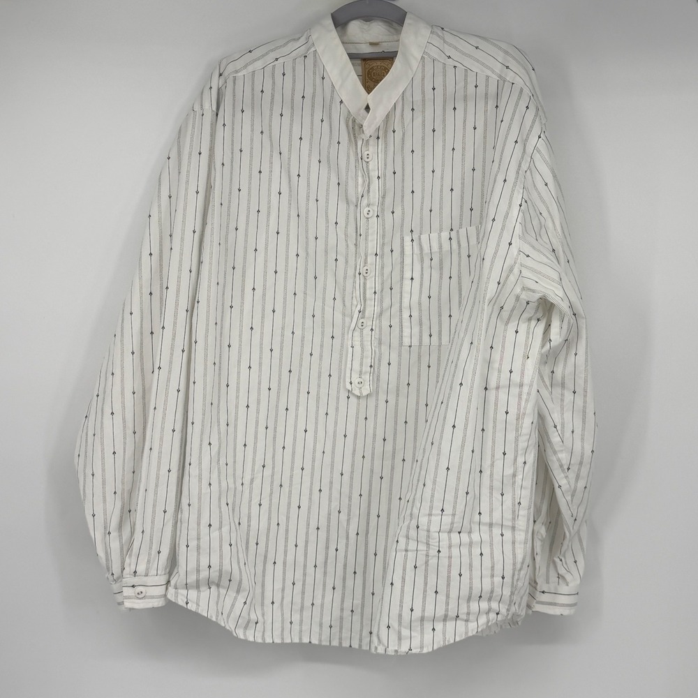 Wah Maker Frontier Clothing Mens XL White Striped Band Collar Pullover Shirt